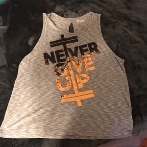 “never give up” open back tank top never worn